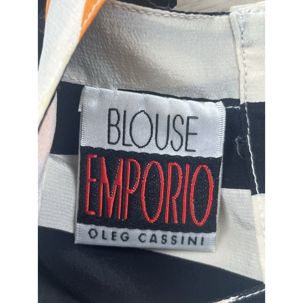 Vintage Blouse Top Emporio By Oleg Cassini 100% Silk Striped 80's Pocket - Picture 2 of 14